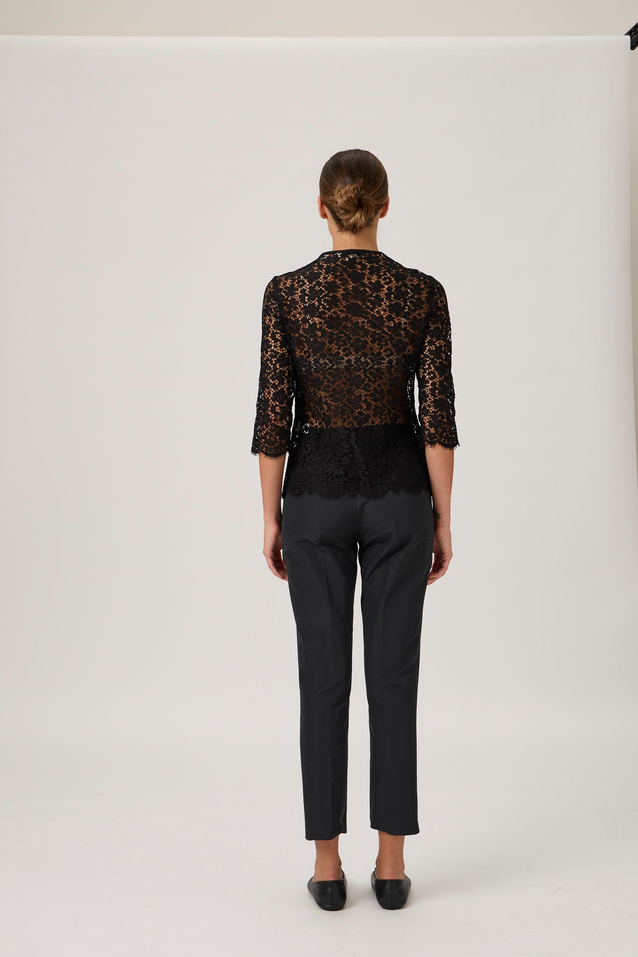 Black Lace Button-Up Blouse - Black