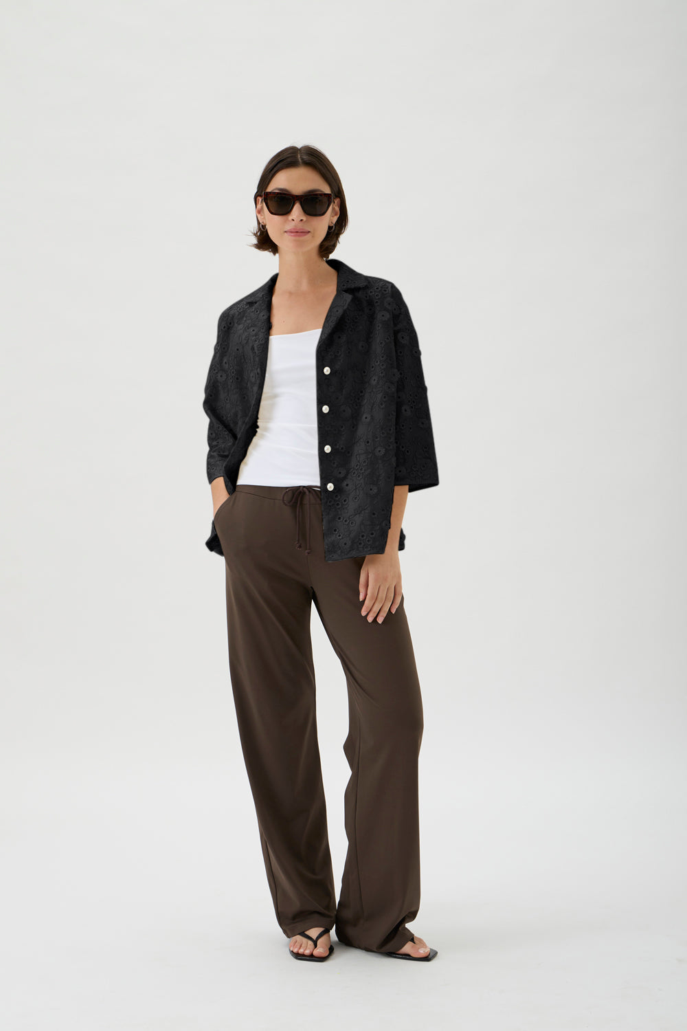 Embroidered 3/4 Sleeve Shirt – 2245 Ricamo 2245 Black