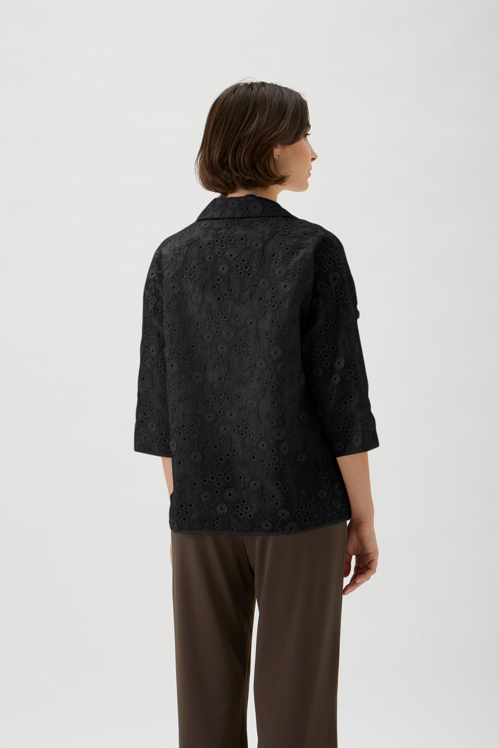 Embroidered 3/4 Sleeve Shirt – 2245 Ricamo 2245 Black