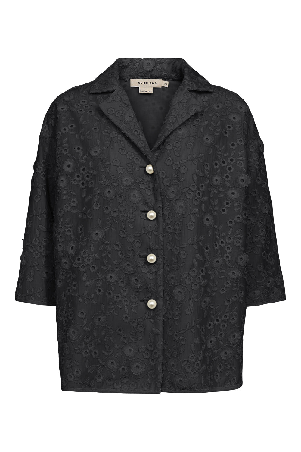 Embroidered 3/4 Sleeve Shirt – 2245 Ricamo 2245 Black