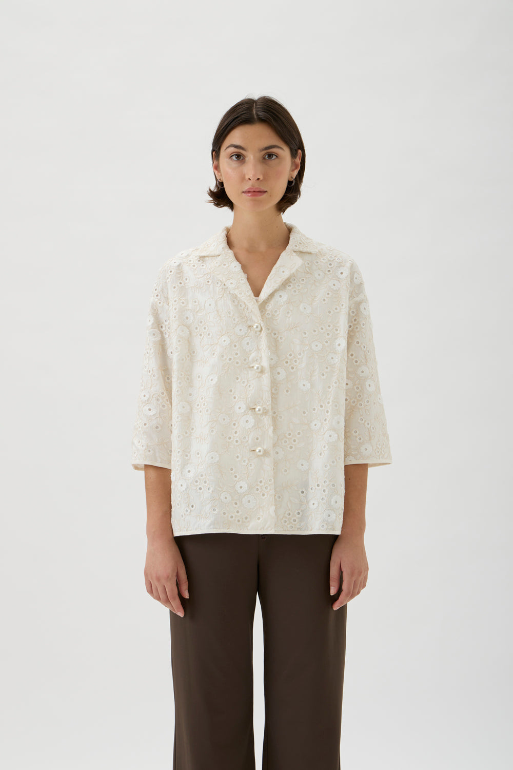 Embroidered 3/4 Sleeve Shirt – 2245 Ricamo 2245 NATURALE