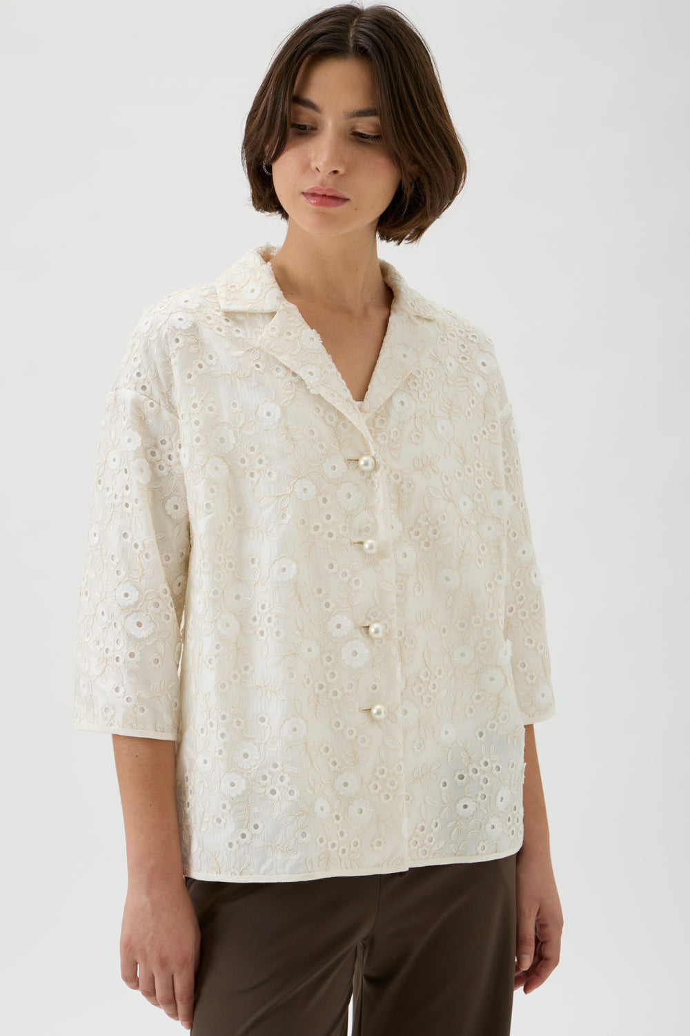 Embroidered 3/4 Sleeve Shirt – 2245 Ricamo 2245 NATURALE
