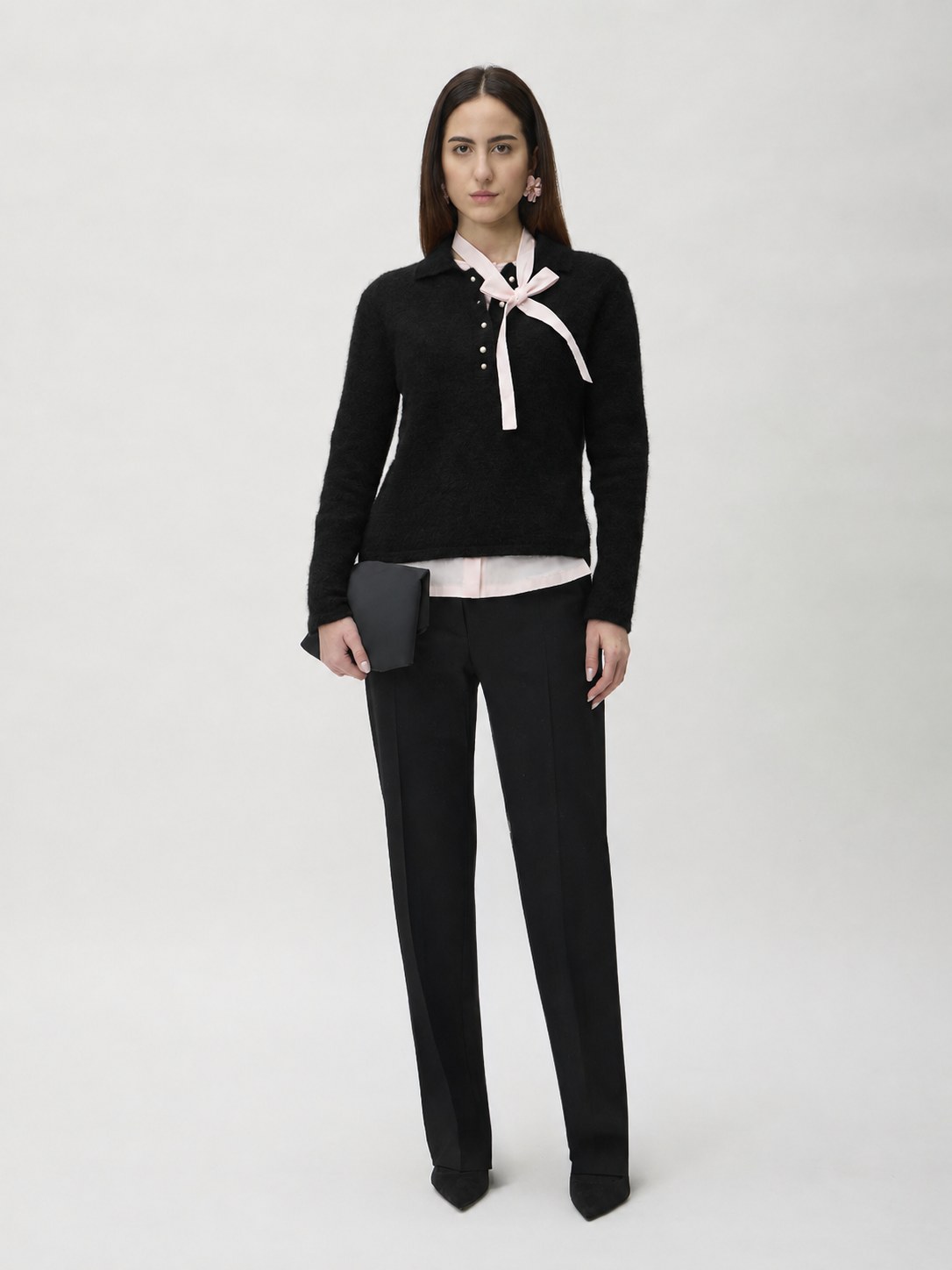 Soft Alpaca Polo Sweater – 7074 Black | ELISE GUG