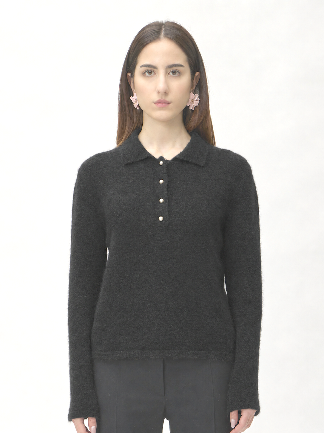 Soft Alpaca Polo Sweater – 7074 Black | ELISE GUG