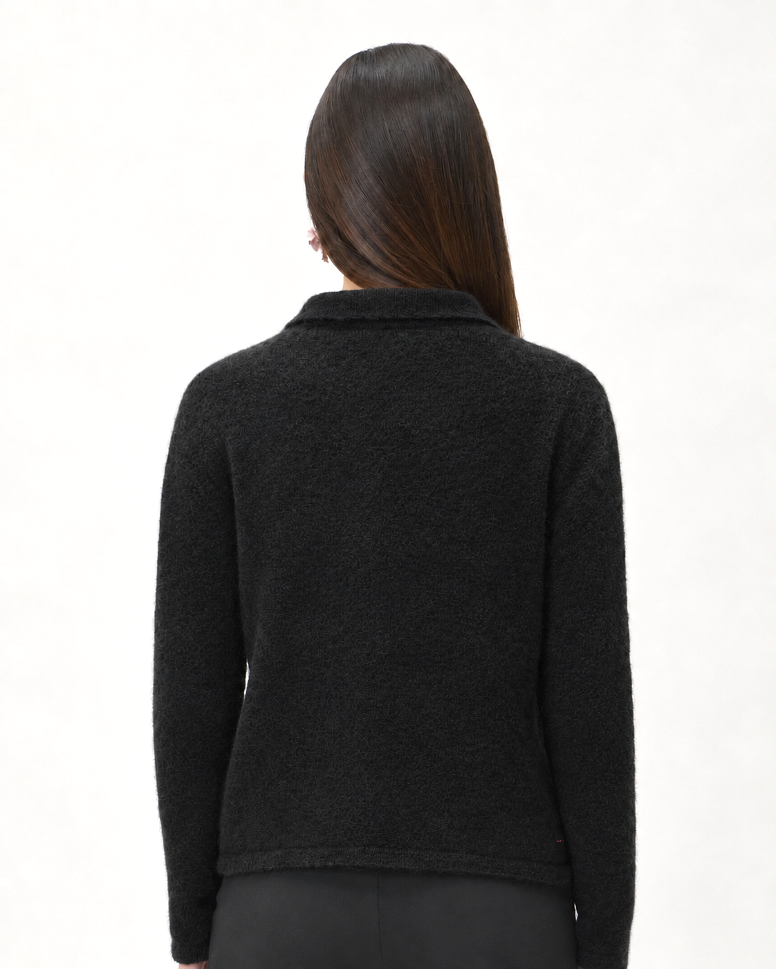 Soft Alpaca Polo Sweater – 7074 Black | ELISE GUG