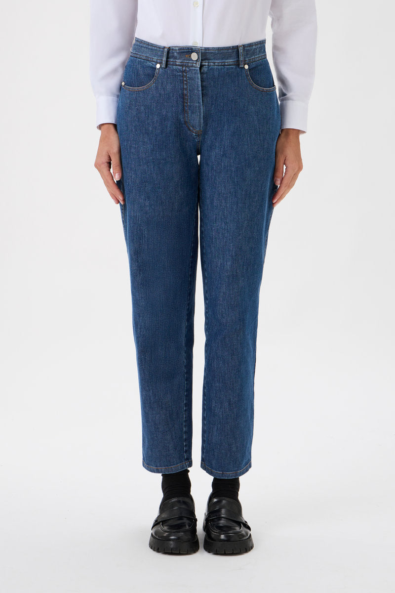 High Waisted Washed Tapered Jeans - Blue