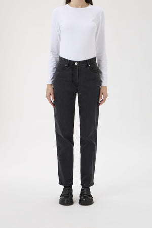 High Waisted Washed Tapered Jeans - 4014 Black