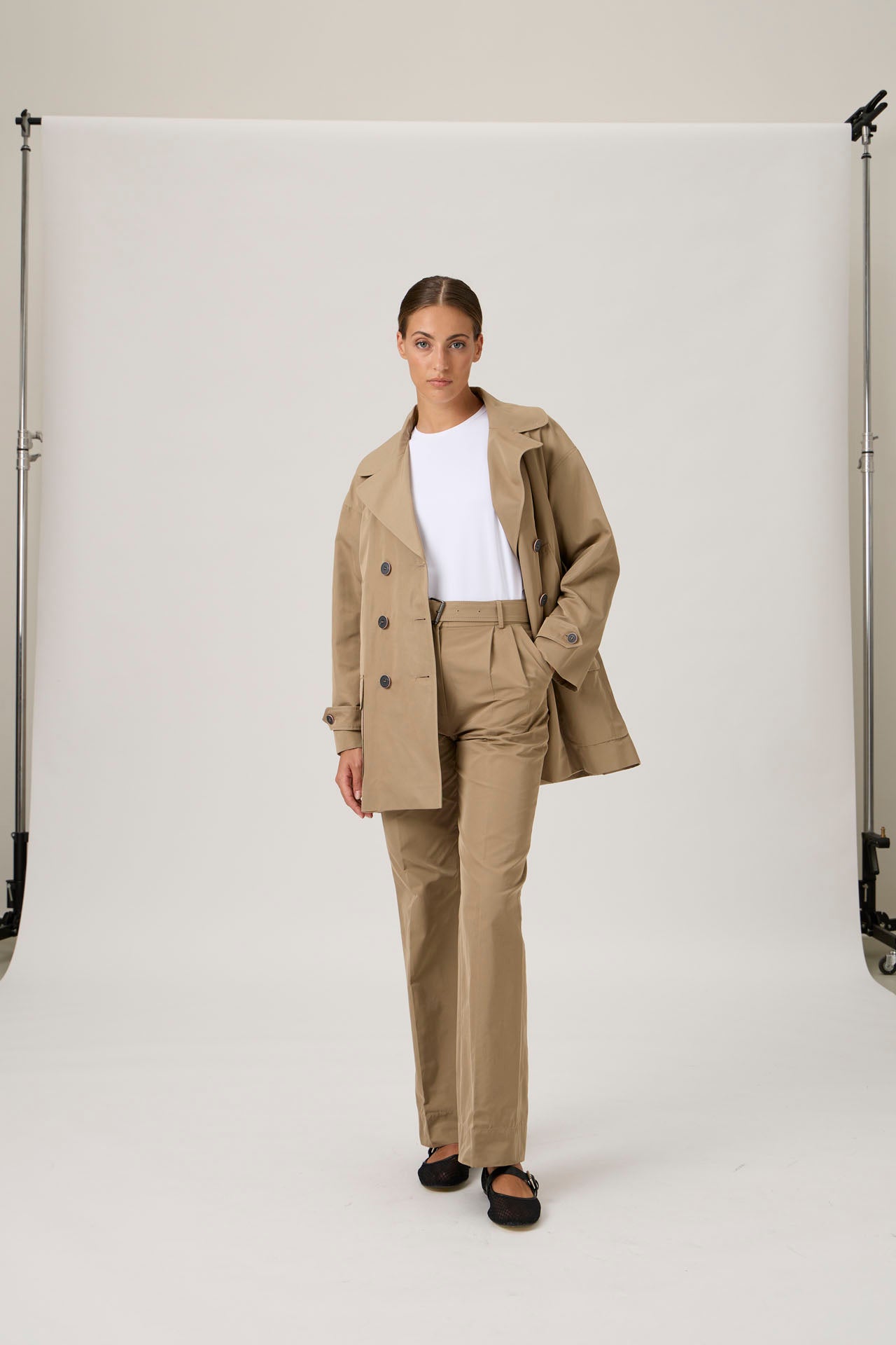 Double-Breasted Oversized Peacoat - Beige