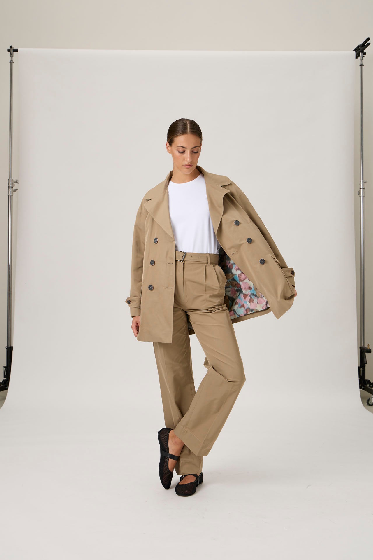 Double-Breasted Oversized Peacoat - Beige