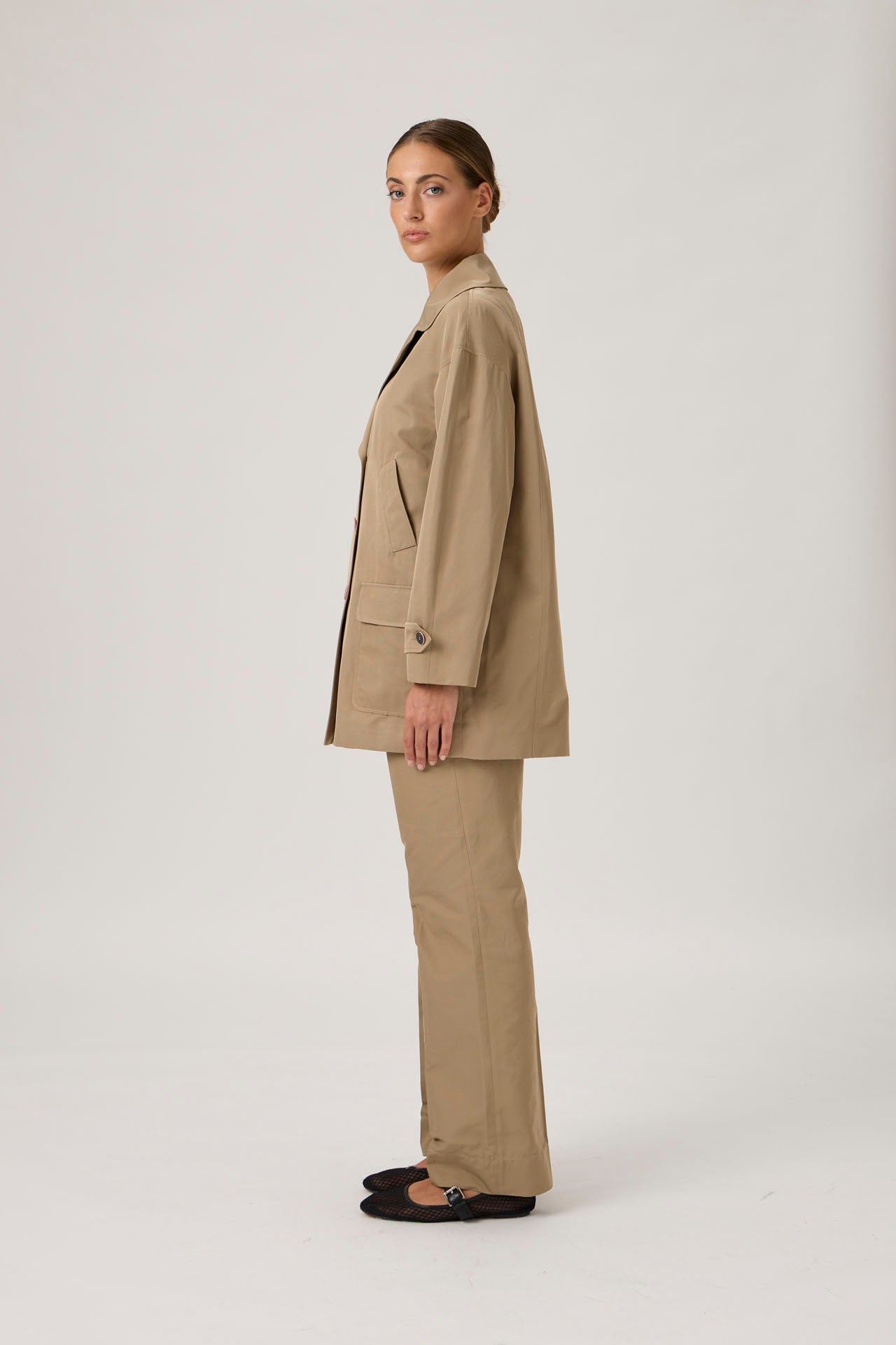 Double-Breasted Oversized Peacoat - Beige