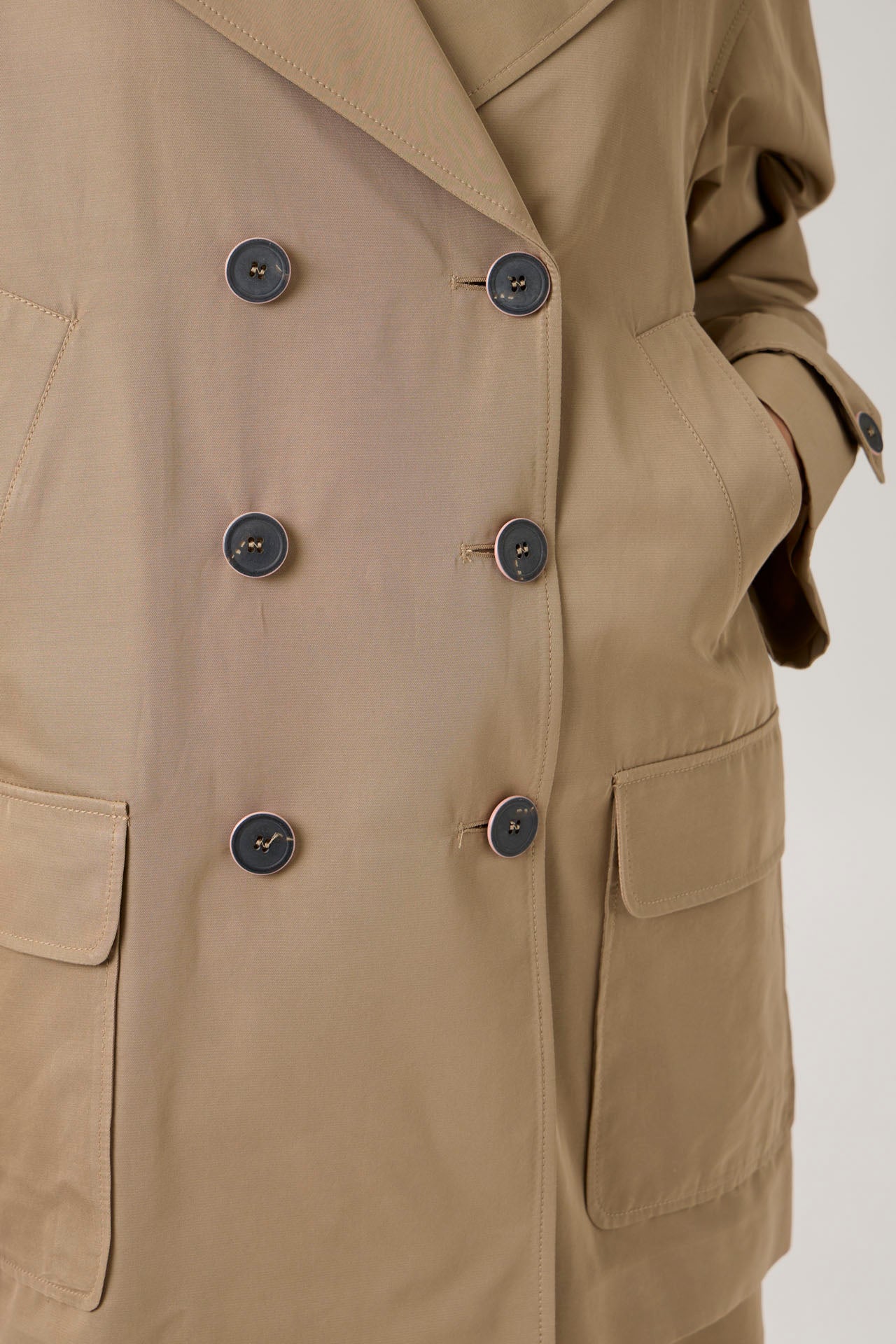 Double-Breasted Oversized Peacoat - Beige