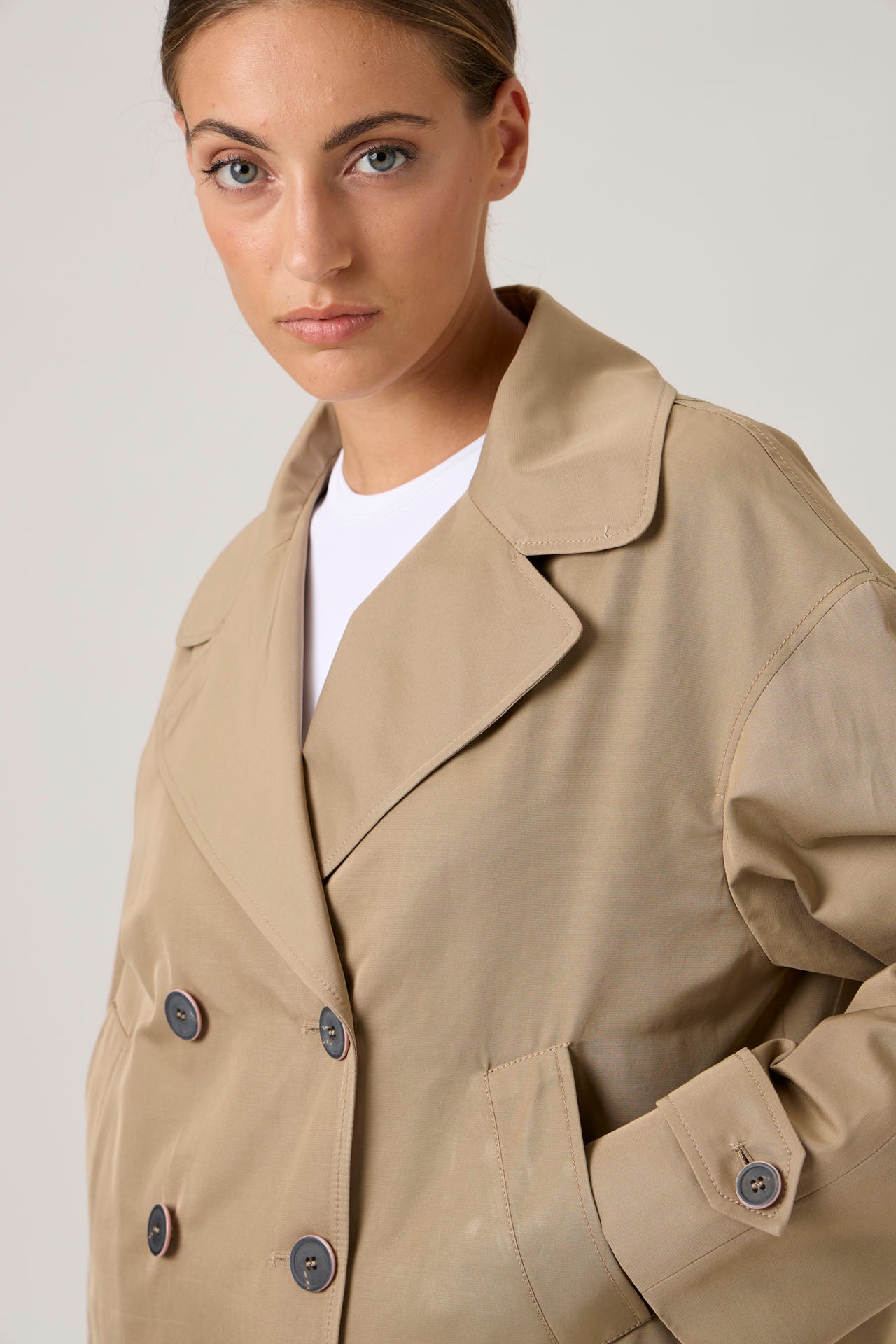 Double-Breasted Oversized Peacoat - Beige